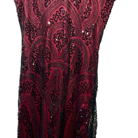 Flapper Dress Gatsby 1920s Fringe Beaded Black Red Party New Year's Themed XL - Picture 5 of 14
